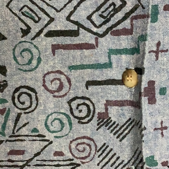 CENTRAL FALLS Blue Cotton Geometric Fish Print Vintage Button Down Shacket M - Picture 9 of 13